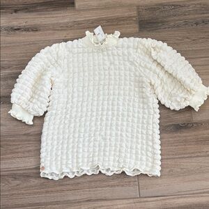 Simply Southern Cream Textured Ruffle Collar Top NWT